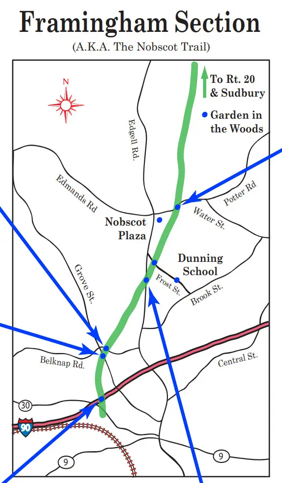 Map of Framingham portion of the Bruce Freeman Trail