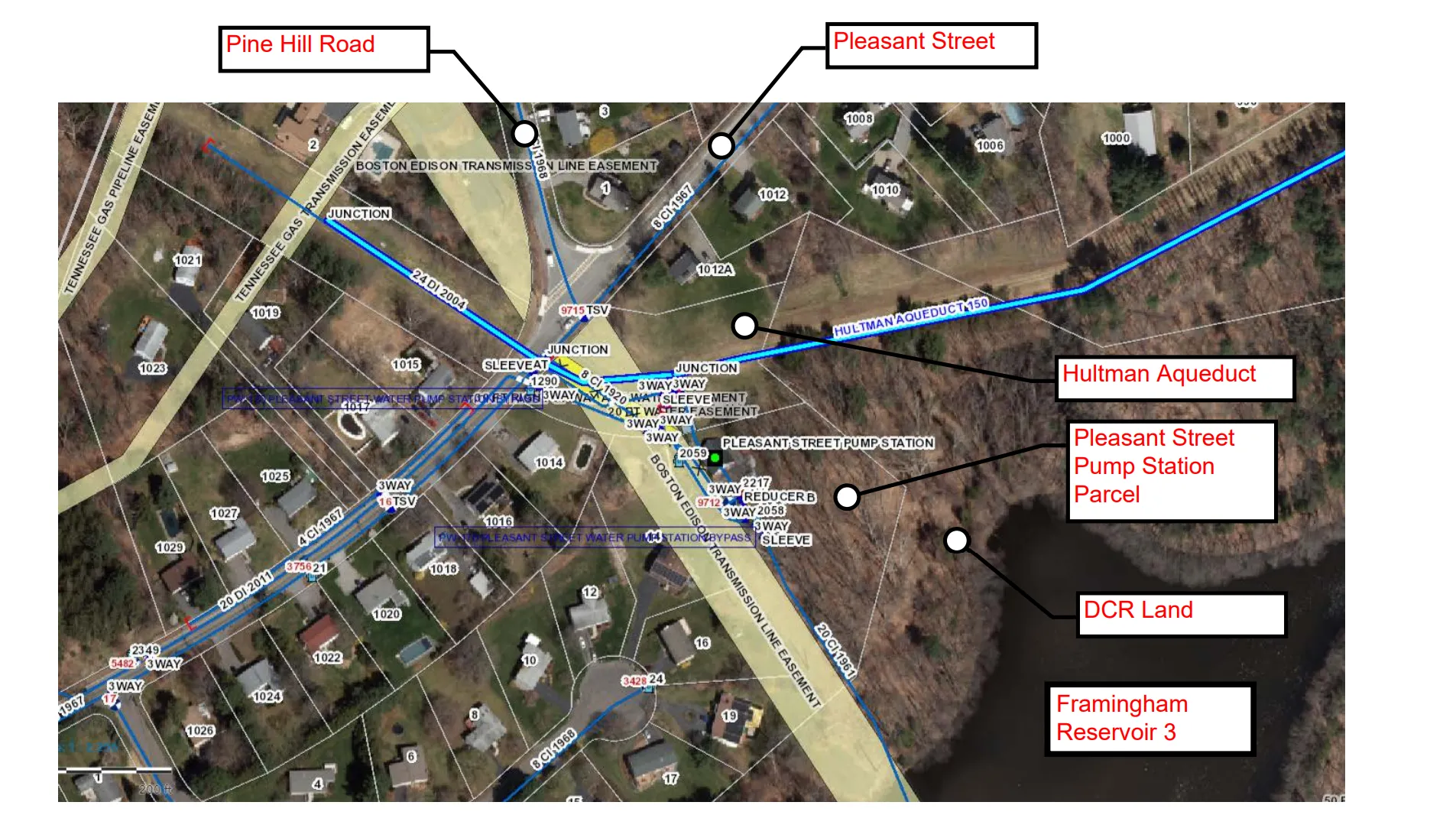 Image of intersection individual property parcels marked