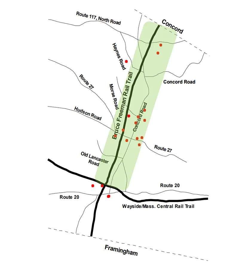 Map of Sudbury portion of the Freeman trail