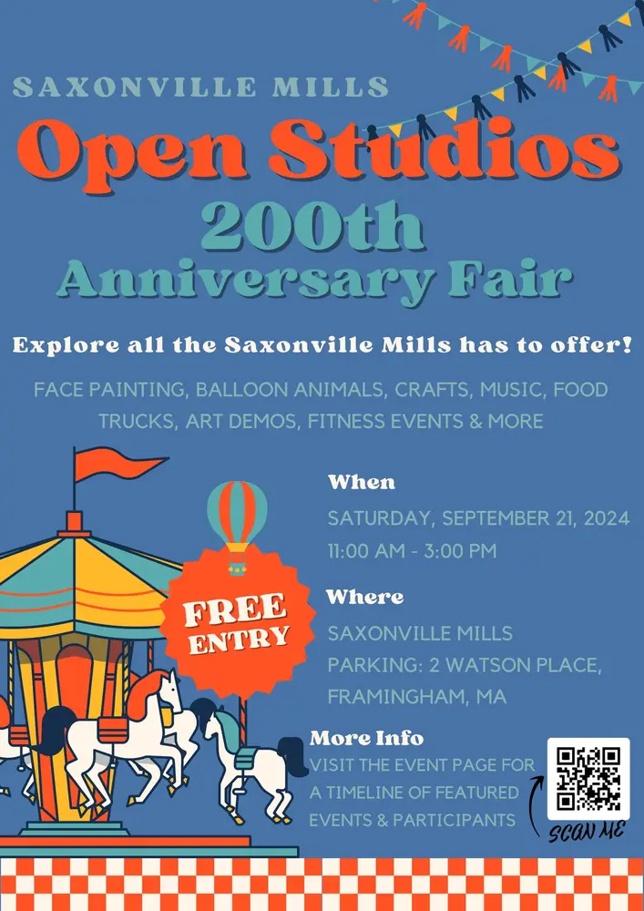 Poster for the Saturday Sept. 21 11 am to 3 pm event at Saxonville Mills