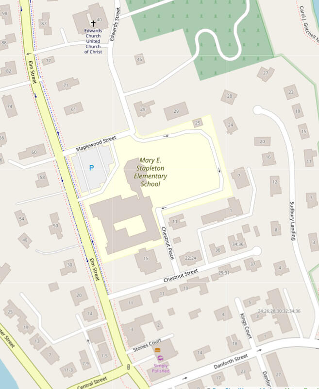 Map of Elm, Edwards & Chestnut streets area from OpenStreetMap