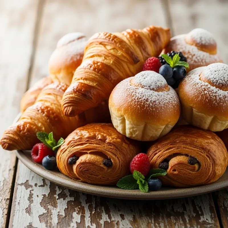 Pile of baked goods on a plate, image created by Google Imagen generative AI