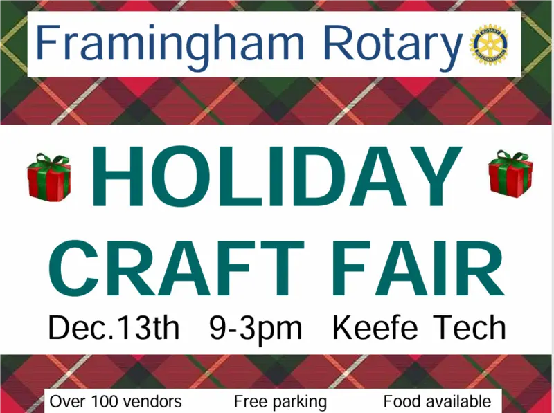 Image promoting Framingham Rotary Craft Fair on Dec. 13 9-3 at Keefe Tech