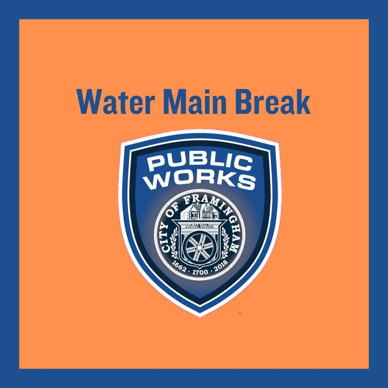 Text says Water Main Break along with the Public Works logo