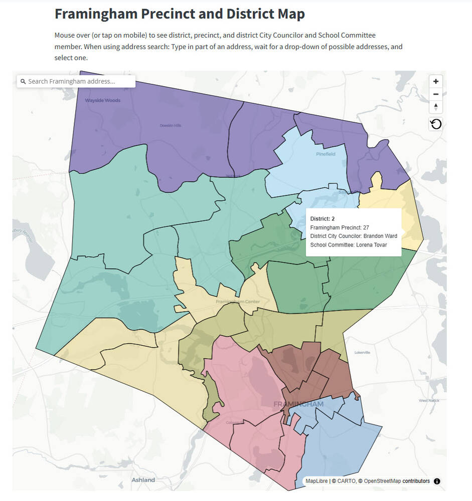 District and precinct map of Framingham