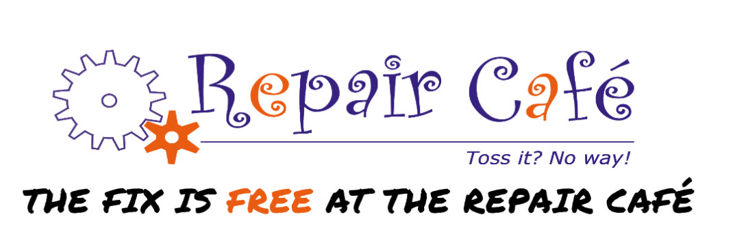 Repair Cafe logo. Toss it? No way! The fix is free at the Repair Cafe