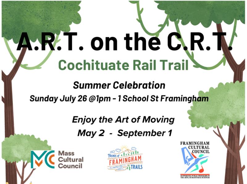 Poster image promoting the A.R.T. on the C.R.T. exhibit through Sept. 1 and celebration on Sunday, July 26 at 1 pm.