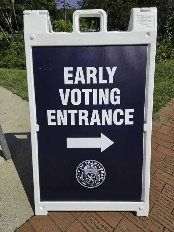 Sign saying Early Voting Entrance with an arrow